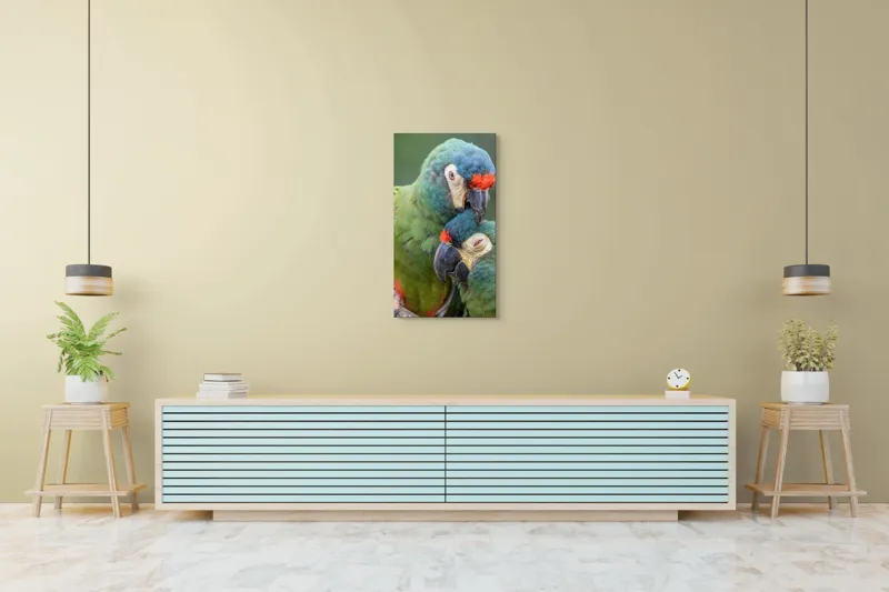 Tablou Canvas, "Papagali într-o tandră îmbrățișare verde", 50 x 90 cm – poza 6