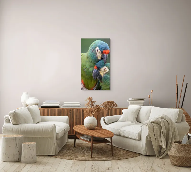 Tablou Canvas, "Papagali într-o tandră îmbrățișare verde", 50 x 90 cm – poza 7