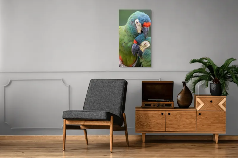 Tablou Canvas, "Papagali într-o tandră îmbrățișare verde", 50 x 90 cm – poza 8