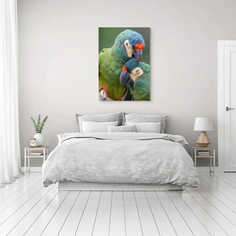Tablou Canvas, "Papagali într-o tandră îmbrățișare verde", 70 x 100 cm – poza 3