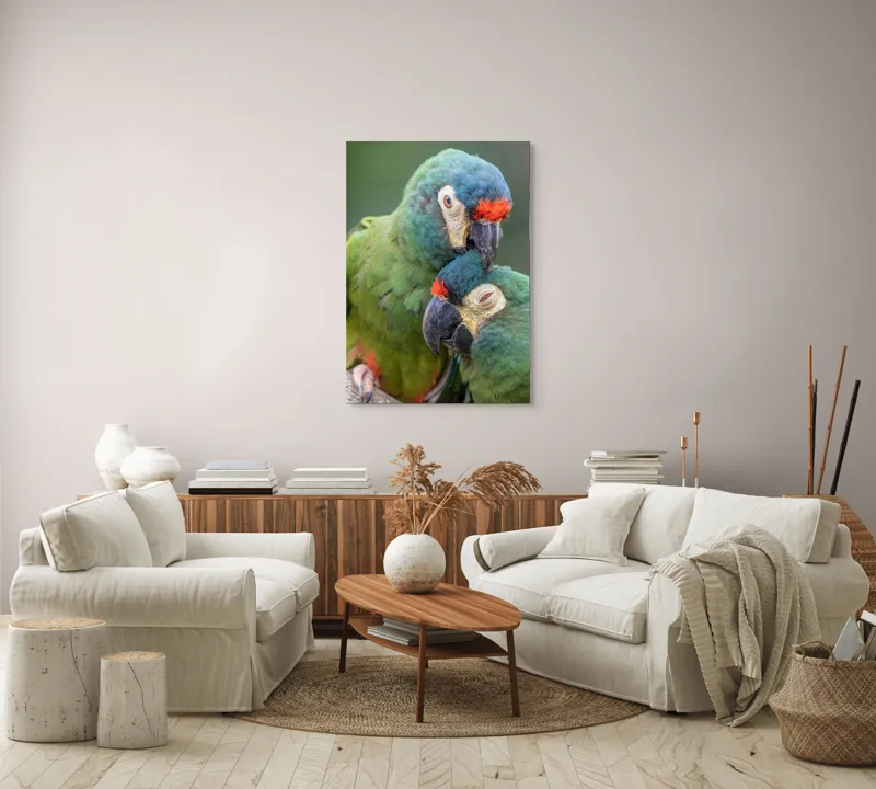 Tablou Canvas, "Papagali într-o tandră îmbrățișare verde", 70 x 100 cm – poza 4