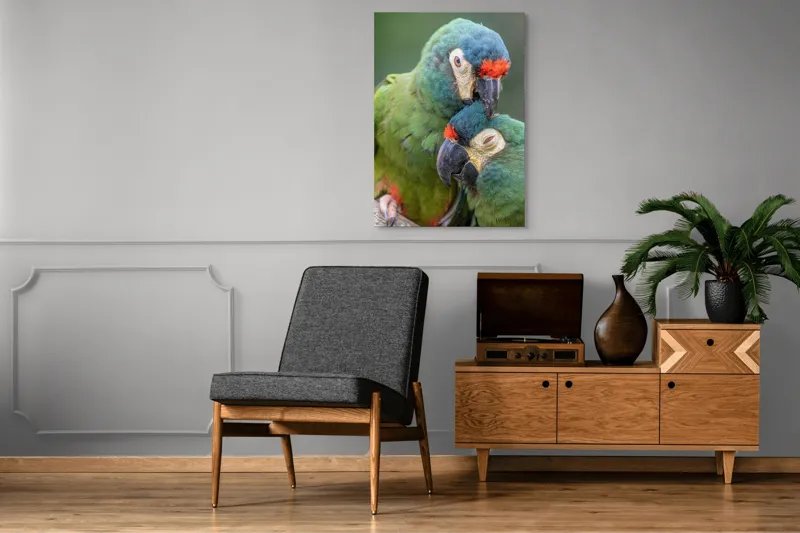 Tablou Canvas, "Papagali într-o tandră îmbrățișare verde", 70 x 100 cm – poza 6