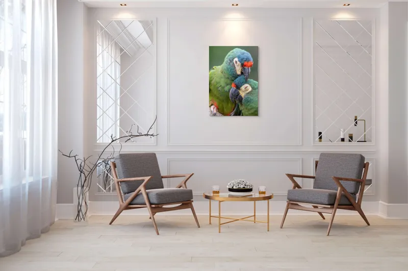 Tablou Canvas, "Papagali într-o tandră îmbrățișare verde", 70 x 100 cm – poza 8