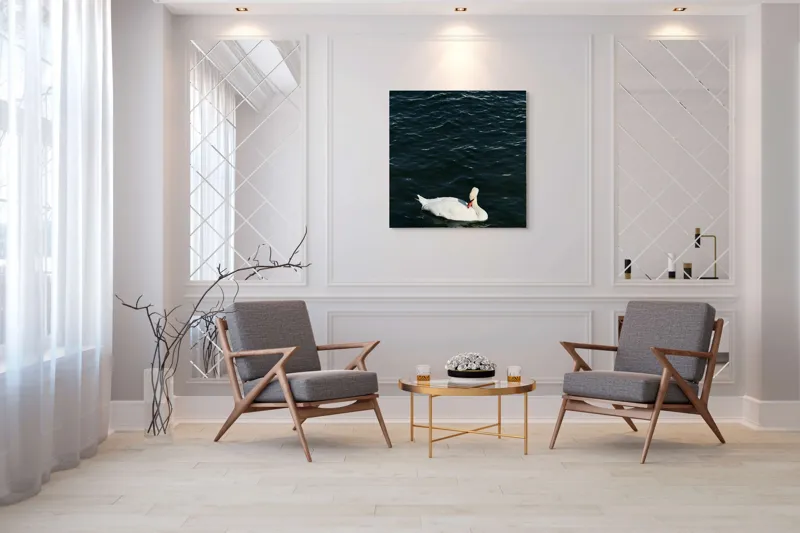 Tablou Canvas, "Lebăda plutește pe apă întunecată", Lebădă, Apă, Serenitate, Frumusețe, Calmitate, Natură, Eleganță, 100 x 100 cm – poza 7