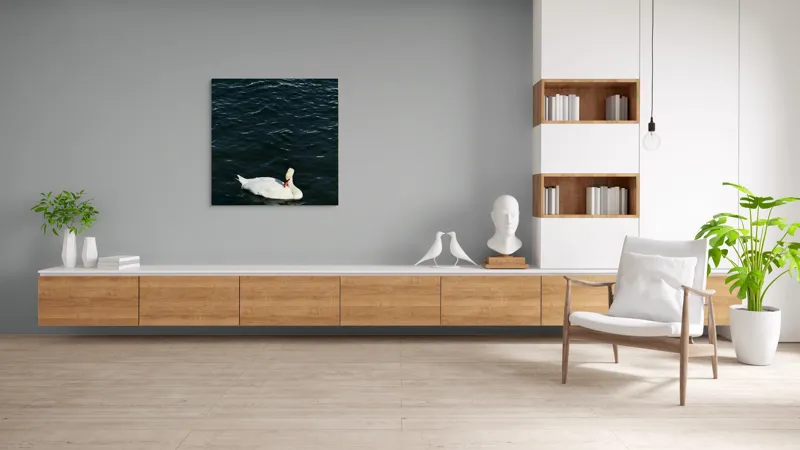 Tablou Canvas, "Lebăda plutește pe apă întunecată", Lebădă, Apă, Serenitate, Frumusețe, Calmitate, Natură, Eleganță, 100 x 100 cm – poza 8