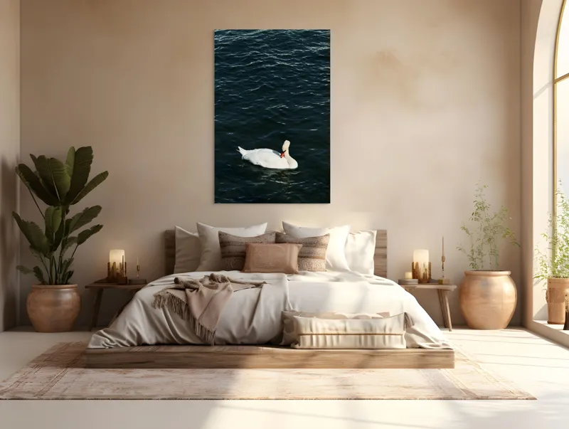 Tablou Canvas, "Lebăda plutește pe apă întunecată", Lebădă, Apă, Serenitate, Frumusețe, Calmitate, Natură, Eleganță, 100 x 150 cm – poza 3