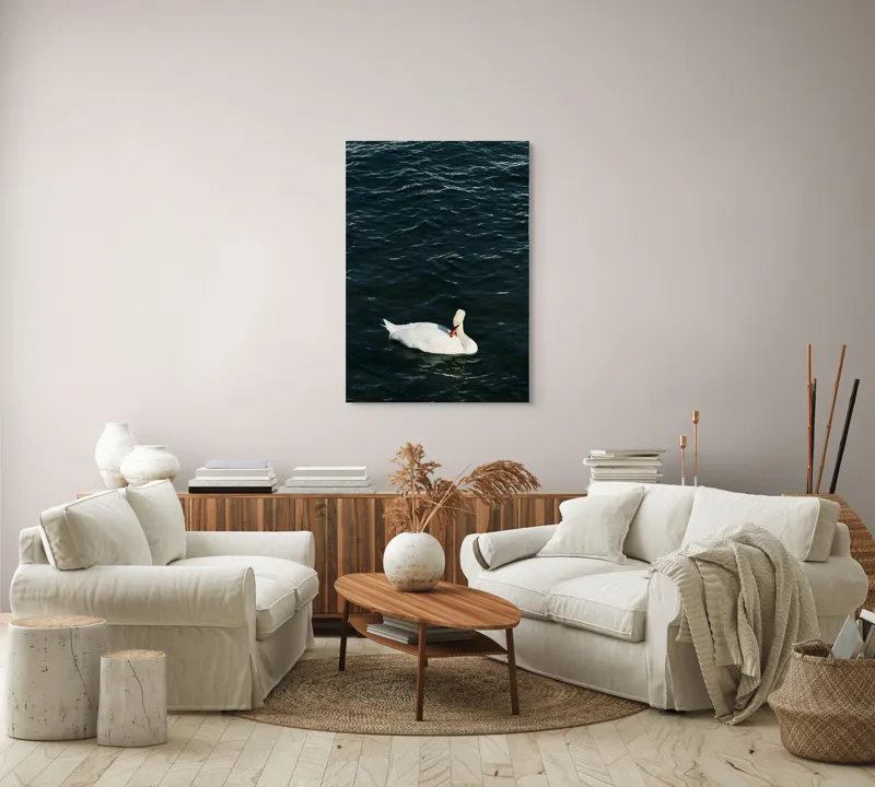 Tablou Canvas, "Lebăda plutește pe apă întunecată", Lebădă, Apă, Serenitate, Frumusețe, Calmitate, Natură, Eleganță, 70 x 100 cm – poza 4