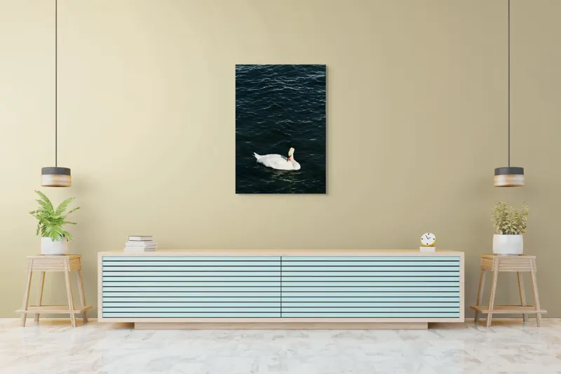 Tablou Canvas, "Lebăda plutește pe apă întunecată", Lebădă, Apă, Serenitate, Frumusețe, Calmitate, Natură, Eleganță, 70 x 100 cm – poza 5
