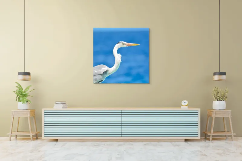 Tablou Canvas, "Egreta la marginea oceanului albastru", Nu pot să identific această pasăre, dar pot spune că imaginea arată un peisaj frumos cu un pește acvatic distinctiv., 100 x 100 cm – poza 5