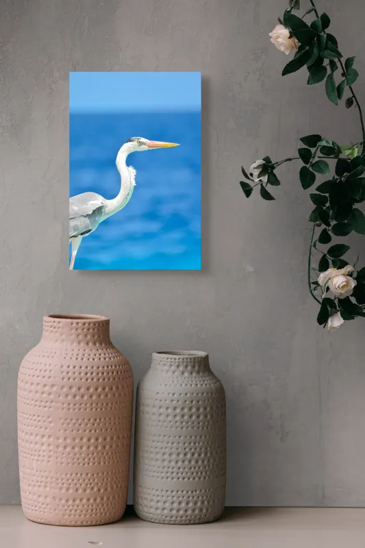 Tablou Canvas, "Egreta la marginea oceanului albastru", Nu pot să identific această pasăre, dar pot spune că imaginea arată un peisaj frumos cu un pește acvatic distinctiv., 26 x 39 cm – poza 6