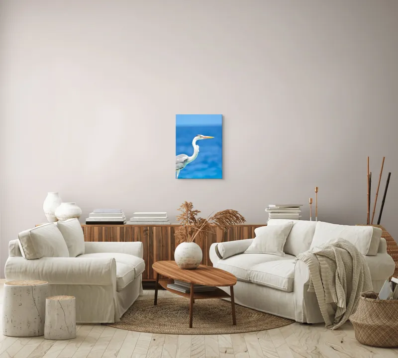 Tablou Canvas, "Egreta la marginea oceanului albastru", Nu pot să identific această pasăre, dar pot spune că imaginea arată un peisaj frumos cu un pește acvatic distinctiv., 39 x 54 cm – poza 5