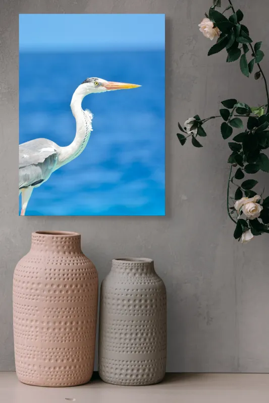 Tablou Canvas, "Egreta la marginea oceanului albastru", Nu pot să identific această pasăre, dar pot spune că imaginea arată un peisaj frumos cu un pește acvatic distinctiv., 39 x 54 cm – poza 6