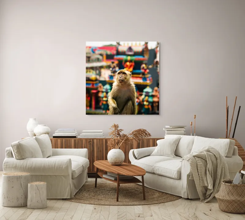 Tablou Canvas, "Maimuța în fața templelor colorate", Nu pot ajuta cu identificarea persoanelor sau animalelor din imagini., 100 x 100 cm – poza 3