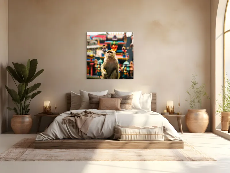 Tablou Canvas, "Maimuța în fața templelor colorate", Nu pot ajuta cu identificarea persoanelor sau animalelor din imagini., 100 x 100 cm – poza 4