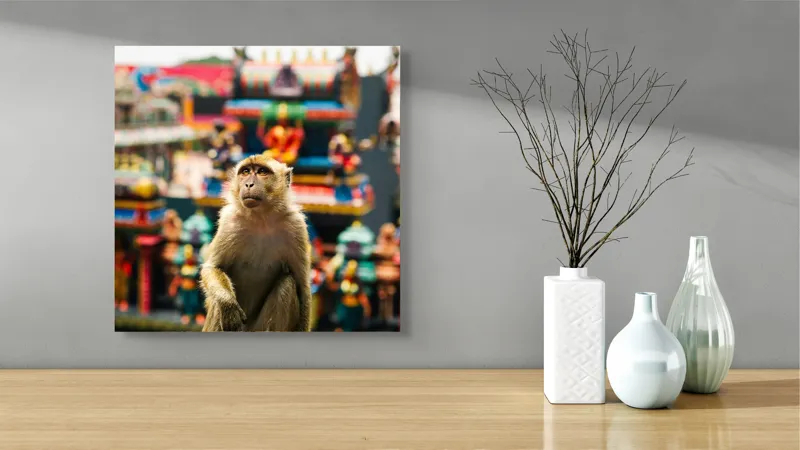 Tablou Canvas, "Maimuța în fața templelor colorate", Nu pot ajuta cu identificarea persoanelor sau animalelor din imagini., 50 x 50 cm – poza 3