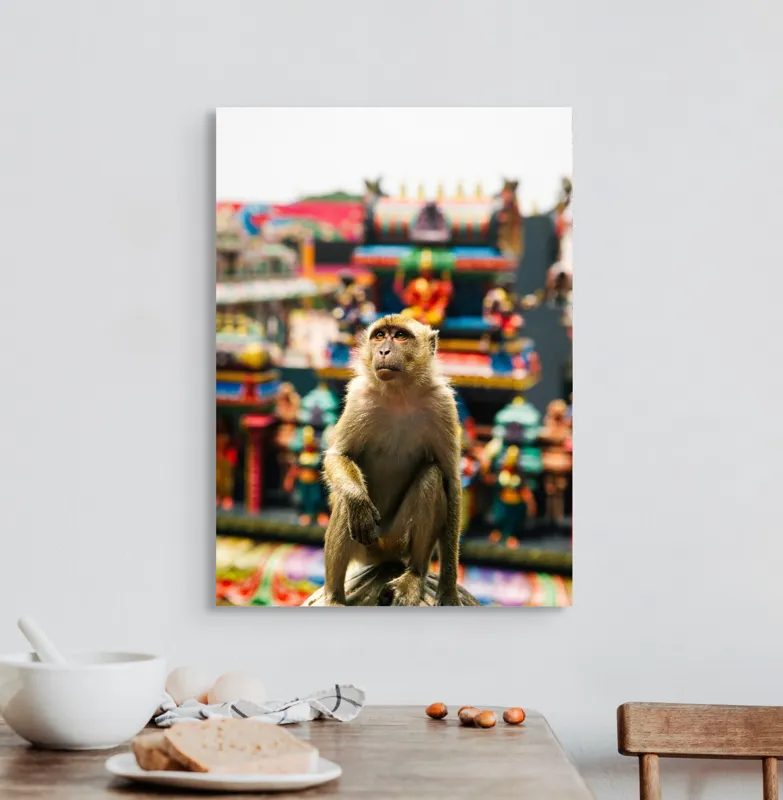 Tablou Canvas, "Maimuța în fața templelor colorate", 50 x 70 cm – poza 3