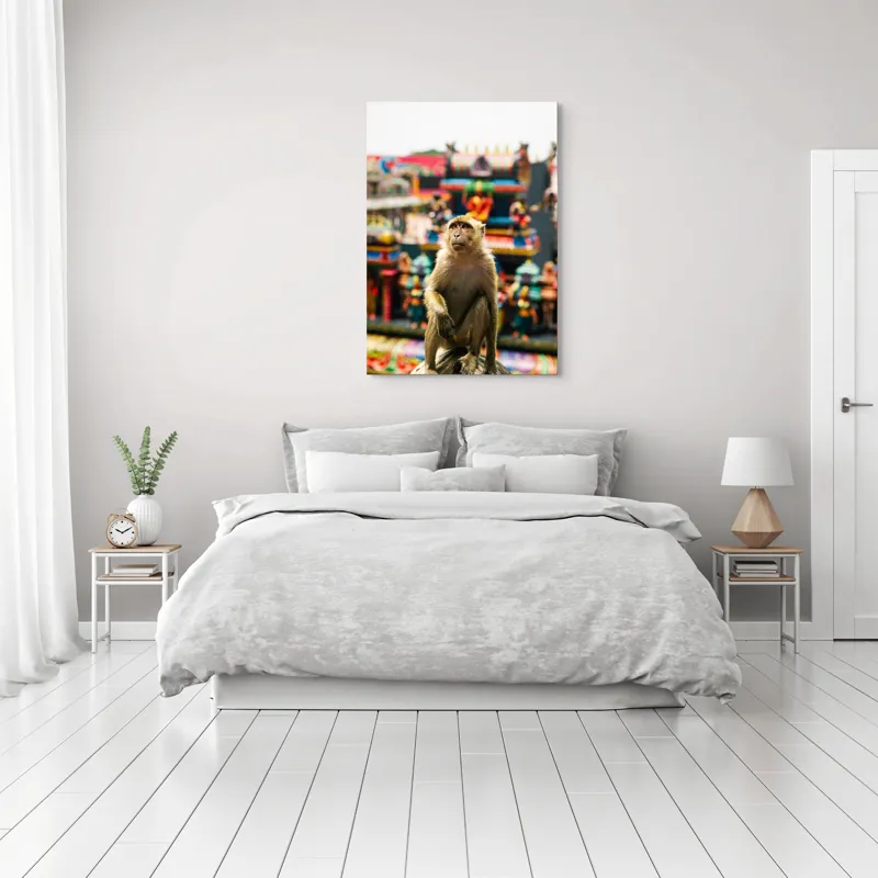 Tablou Canvas, "Maimuța în fața templelor colorate", 70 x 100 cm – poza 3