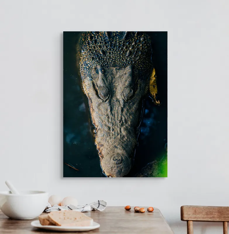 Tablou Canvas, "Tăcutul prădător din apă adâncă", Crocodil, Apă, Textură, Ochii, Culoare, Natură, Obiectiv, Detaliu, Sălbatic, Feeric, 50 x 70 cm – poza 3