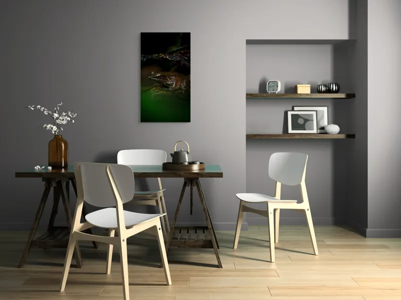 Tablou Canvas, "Broasca meditând sub cerul nopții", Broască, Ochi, Apă, Piatra, Verde, Natură, Lumină, Umbre, 50 x 90 cm – poza 4