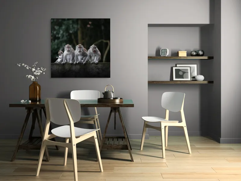 Tablou Canvas, "Grup de maimuțe pe zid verde", Scenă, Maimuțe, Grup, Natură, Copaci, Fundal, Zid, Trooping, 100 x 100 cm – poza 6
