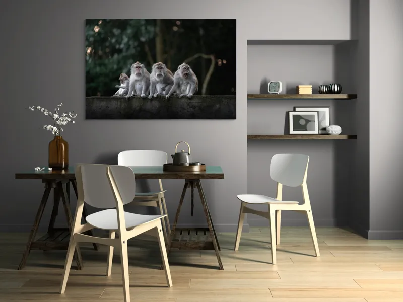 Tablou Canvas, "Grup de maimuțe pe zid verde", Scenă, Maimuțe, Grup, Natură, Copaci, Fundal, Zid, Trooping, 150 x 100 cm – poza 5