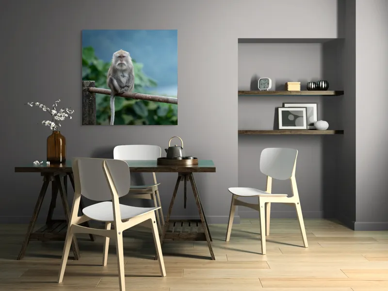 Tablou Canvas, "Maimuța contemplând natura în ploaie", Bode, Seriozitate, Junglă, Coadă, Blană, Maimuță, Natură, Meditație, 100 x 100 cm – poza 6