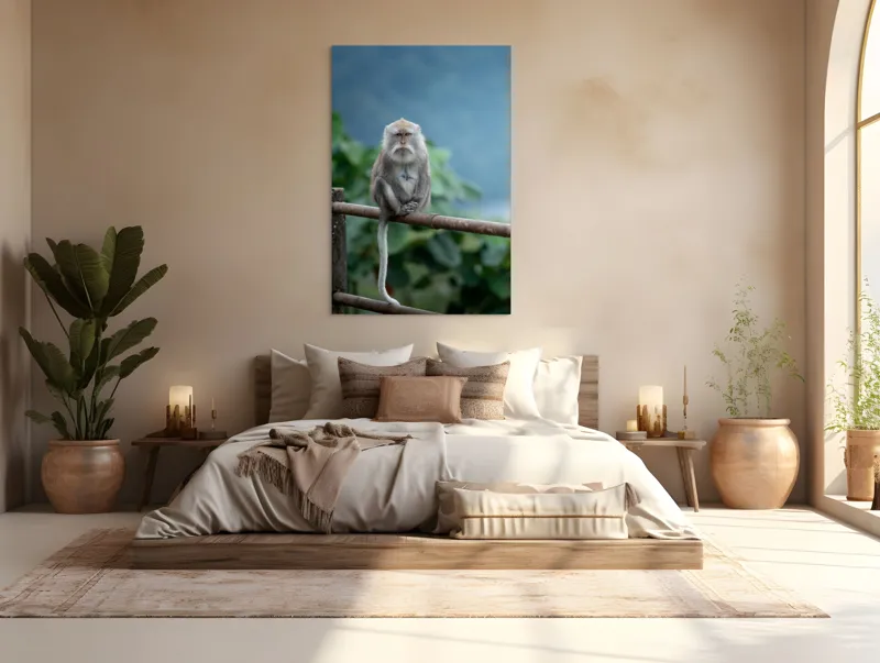 Tablou Canvas, "Maimuța contemplând natura în ploaie", Bode, Seriozitate, Junglă, Coadă, Blană, Maimuță, Natură, Meditație, 100 x 150 cm – poza 3