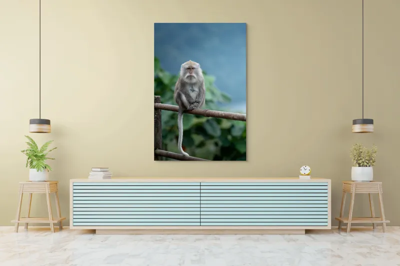 Tablou Canvas, "Maimuța contemplând natura în ploaie", Bode, Seriozitate, Junglă, Coadă, Blană, Maimuță, Natură, Meditație, 100 x 150 cm – poza 4