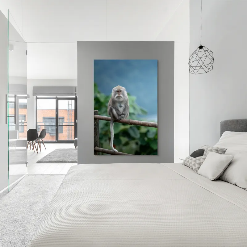 Tablou Canvas, "Maimuța contemplând natura în ploaie", Bode, Seriozitate, Junglă, Coadă, Blană, Maimuță, Natură, Meditație, 100 x 150 cm – poza 5