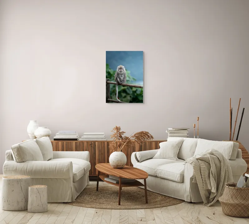 Tablou Canvas, "Maimuța contemplând natura în ploaie", Bode, Seriozitate, Junglă, Coadă, Blană, Maimuță, Natură, Meditație, 50 x 70 cm – poza 4