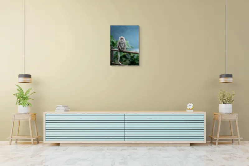 Tablou Canvas, "Maimuța contemplând natura în ploaie", Bode, Seriozitate, Junglă, Coadă, Blană, Maimuță, Natură, Meditație, 50 x 70 cm – poza 6