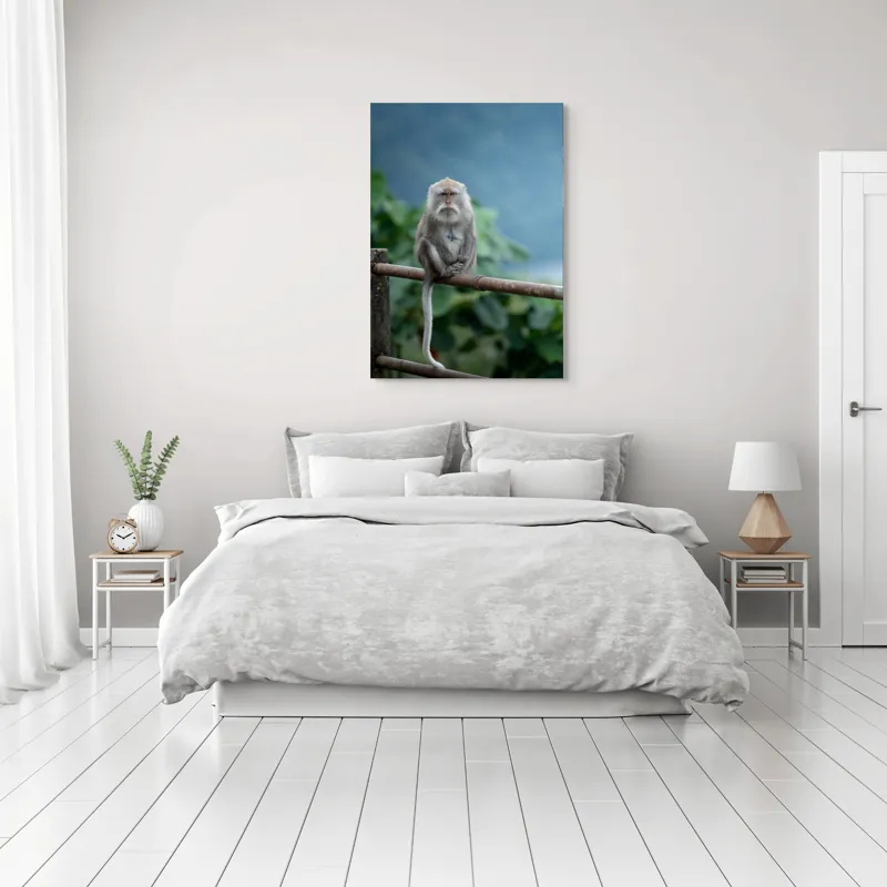 Tablou Canvas, "Maimuța contemplând natura în ploaie", Bode, Seriozitate, Junglă, Coadă, Blană, Maimuță, Natură, Meditație, 70 x 100 cm – poza 3