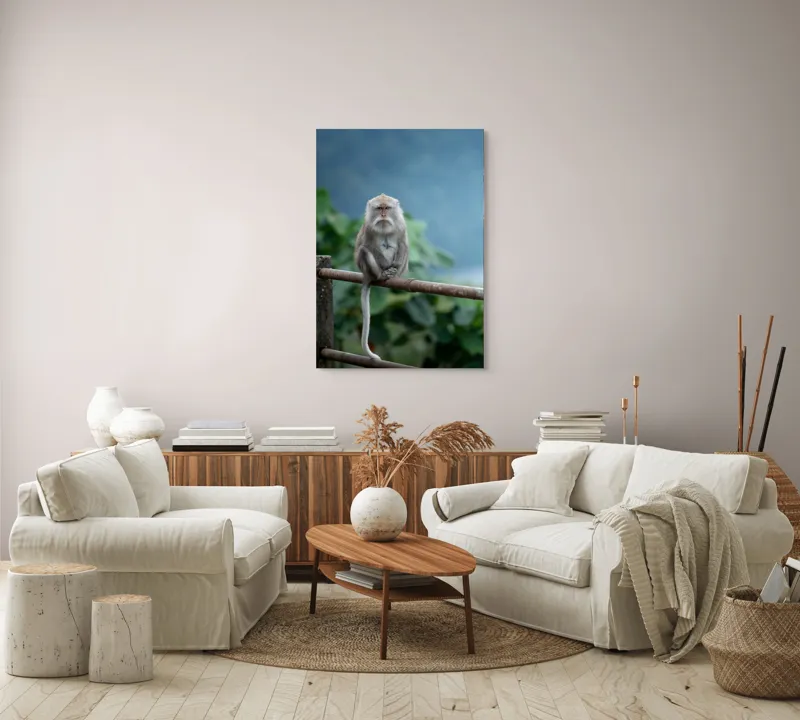 Tablou Canvas, "Maimuța contemplând natura în ploaie", Bode, Seriozitate, Junglă, Coadă, Blană, Maimuță, Natură, Meditație, 70 x 100 cm – poza 4