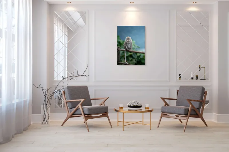 Tablou Canvas, "Maimuța contemplând natura în ploaie", Bode, Seriozitate, Junglă, Coadă, Blană, Maimuță, Natură, Meditație, 70 x 100 cm – poza 8