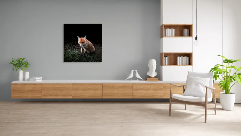 Tablou Canvas, "Vulpea în umbra pădurii verzi", Fox, Forest, Dark, Alert, Greenery, 100 x 100 cm – poza 8