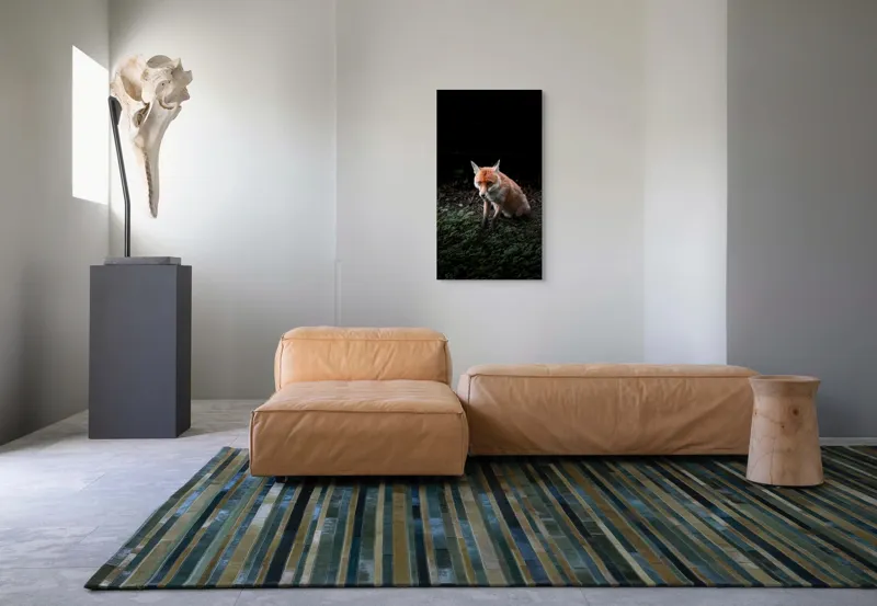Tablou Canvas, "Vulpea în umbra pădurii verzi", Fox, Forest, Dark, Alert, Greenery, 50 x 90 cm – poza 5