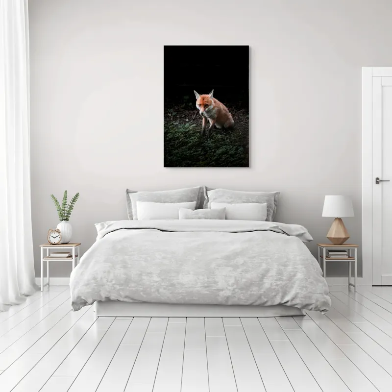 Tablou Canvas, "Vulpea în umbra pădurii verzi", Fox, Forest, Dark, Alert, Greenery, 70 x 100 cm – poza 3