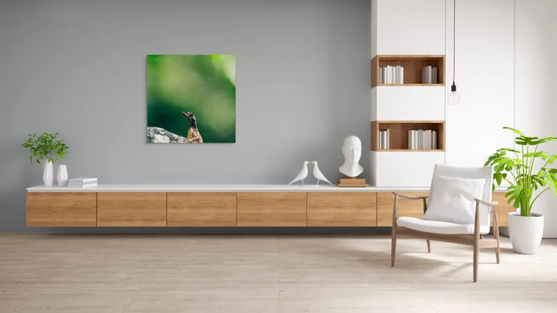 Tablou Canvas, "Șopârla solitară pe piatra bătrână", Natură, Lizard, Piatră, Verde, Camuflaj, Tranquilitate, Frunze, Bokeh, 100 x 100 cm – poza 8