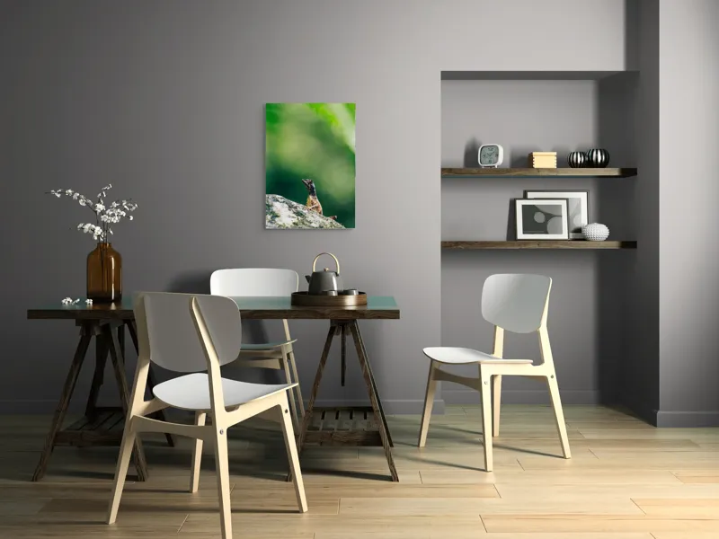 Tablou Canvas, "Șopârla solitară pe piatra bătrână", Natură, Lizard, Piatră, Verde, Camuflaj, Tranquilitate, Frunze, Bokeh, 50 x 70 cm – poza 5