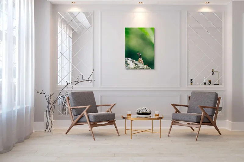 Tablou Canvas, "Șopârla solitară pe piatra bătrână", Natură, Lizard, Piatră, Verde, Camuflaj, Tranquilitate, Frunze, Bokeh, 70 x 100 cm – poza 8