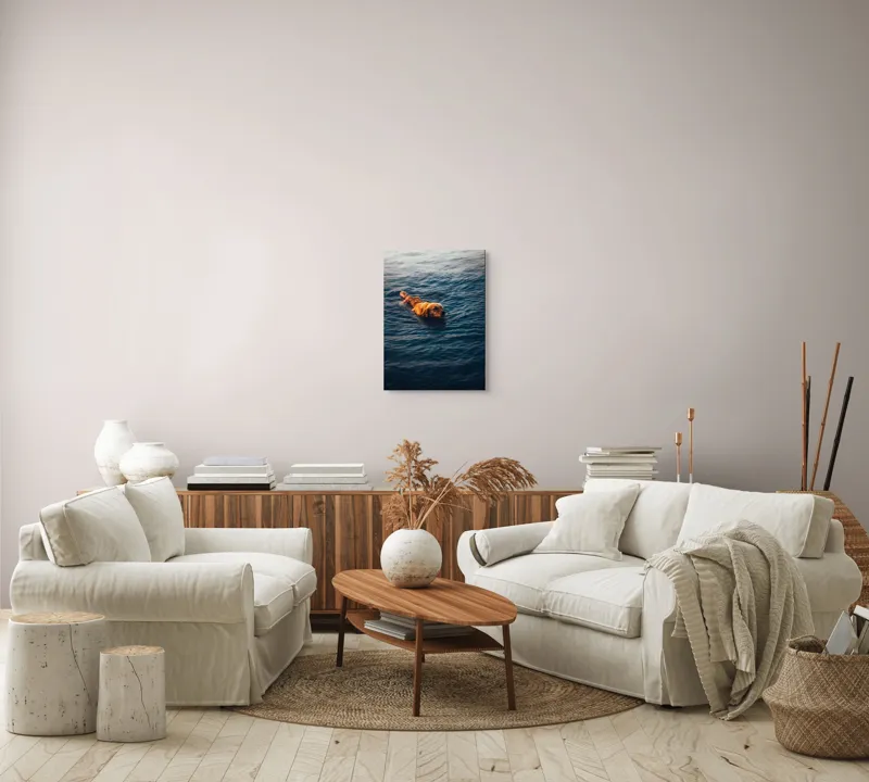 Tablou Canvas, "Câinele înotător în luciul apei", Câine, Apă, Înot, Blană, Auriu, 39 x 54 cm – poza 5
