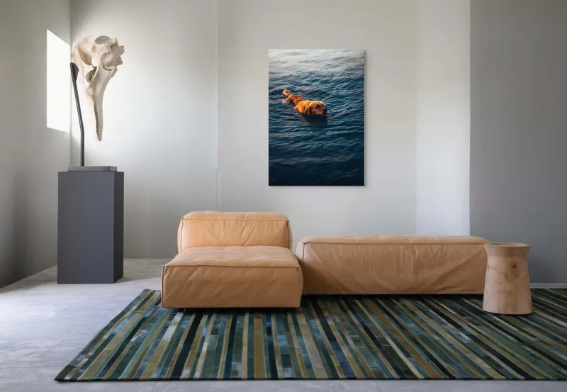 Tablou Canvas, "Câinele înotător în luciul apei", Câine, Apă, Înot, Blană, Auriu, 70 x 100 cm – poza 7