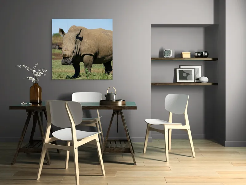 Tablou Canvas, "Rinocerul în savana africană liniștită", Nu pot identifica persoane sau animale din imagini, dar aceasta este imaginea unui rinocer., 100 x 100 cm – poza 6