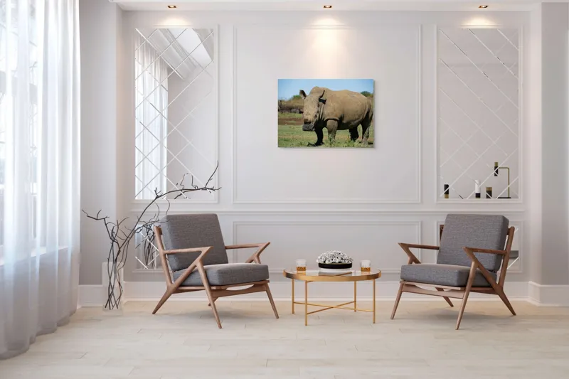Tablou Canvas, "Rinocerul în savana africană liniștită", 100 x 70 cm – poza 5