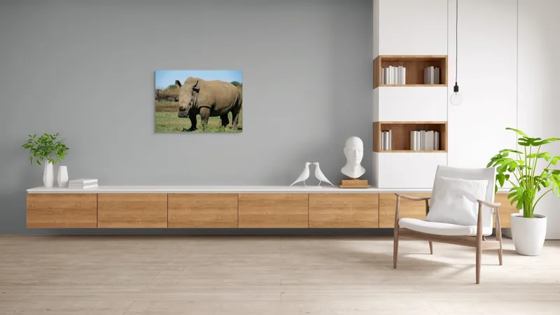 Tablou Canvas, "Rinocerul în savana africană liniștită", 100 x 70 cm – poza 6