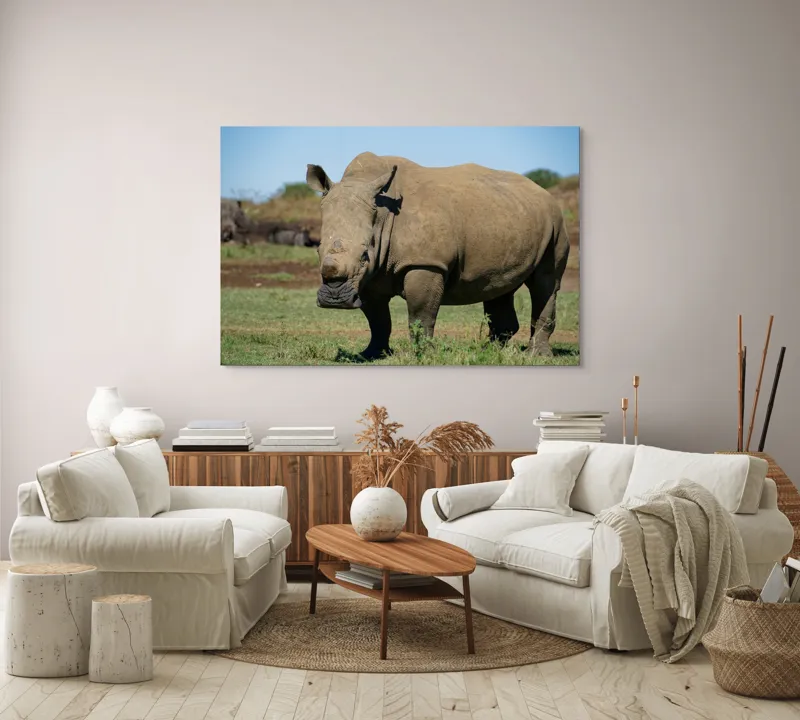Tablou Canvas, "Rinocerul în savana africană liniștită", Nu pot identifica persoane sau animale din imagini, dar aceasta este imaginea unui rinocer., 150 x 100 cm – poza 3