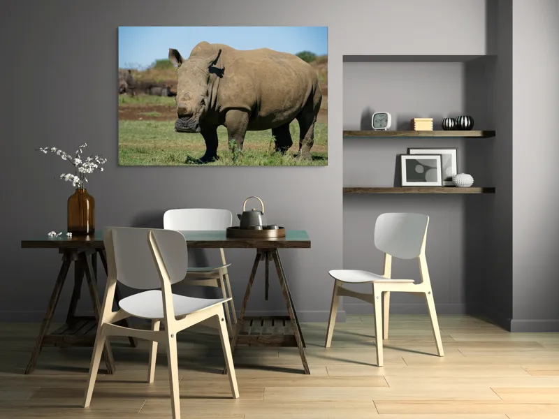 Tablou Canvas, "Rinocerul în savana africană liniștită", Nu pot identifica persoane sau animale din imagini, dar aceasta este imaginea unui rinocer., 150 x 100 cm – poza 5