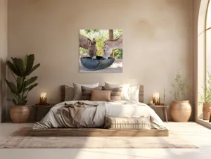 Tablou Canvas, "Măgarii prietenoși savurează masa împreună", 100 x 100 cm – poza 4