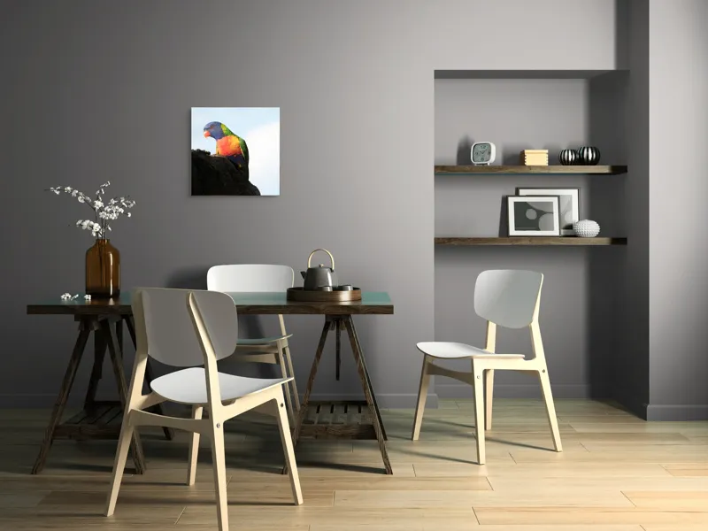 Tablou Canvas, "Papagalul curcubeu pe stâncă neagră", Colorat, Viu, Păsăre, Curcubeu, Natură, Exuberantă, Exotică, Fascinantă, 50 x 50 cm – poza 8