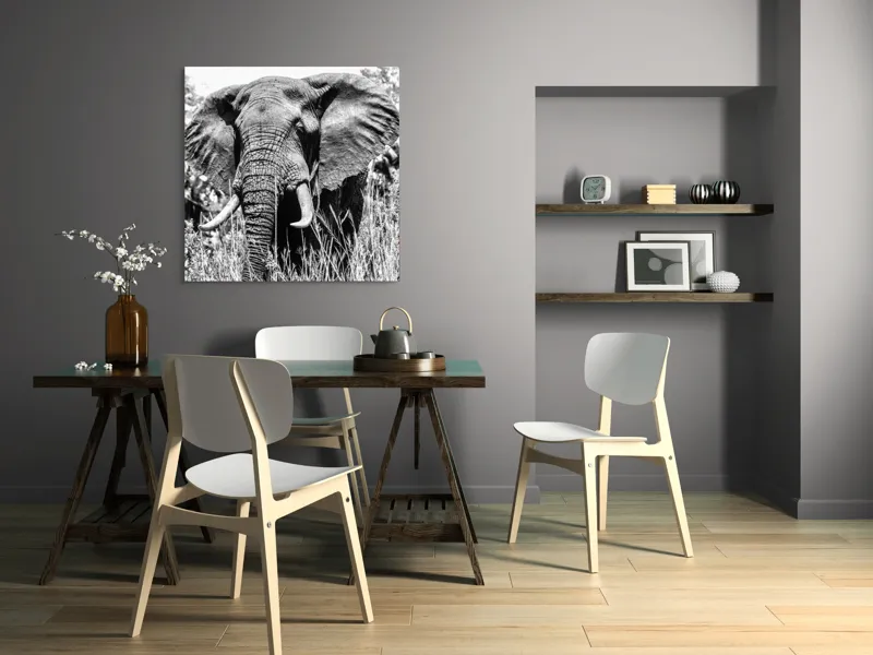 Tablou Canvas, "Umbra colosului din savană africană", Elefant, Impunător, Monumental, Sălbatic, Majestic, Natură, Perceptibil, Grandoare, 100 x 100 cm – poza 6